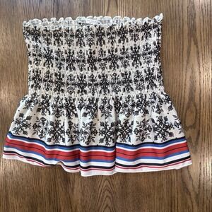 ZARA Smocked Tube Top Women's Small Strapless Black White Stripe Boho